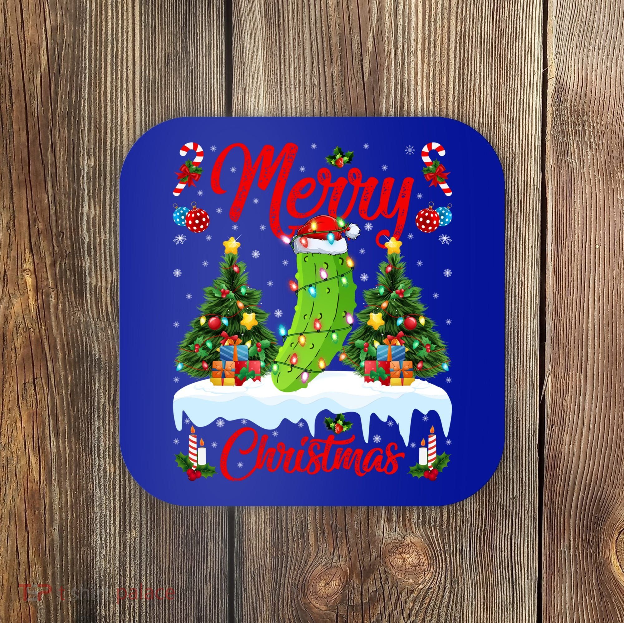 Pickle Lover Xmas Lighting Santa Hat Pickle Christmas Cool Gift Coaster