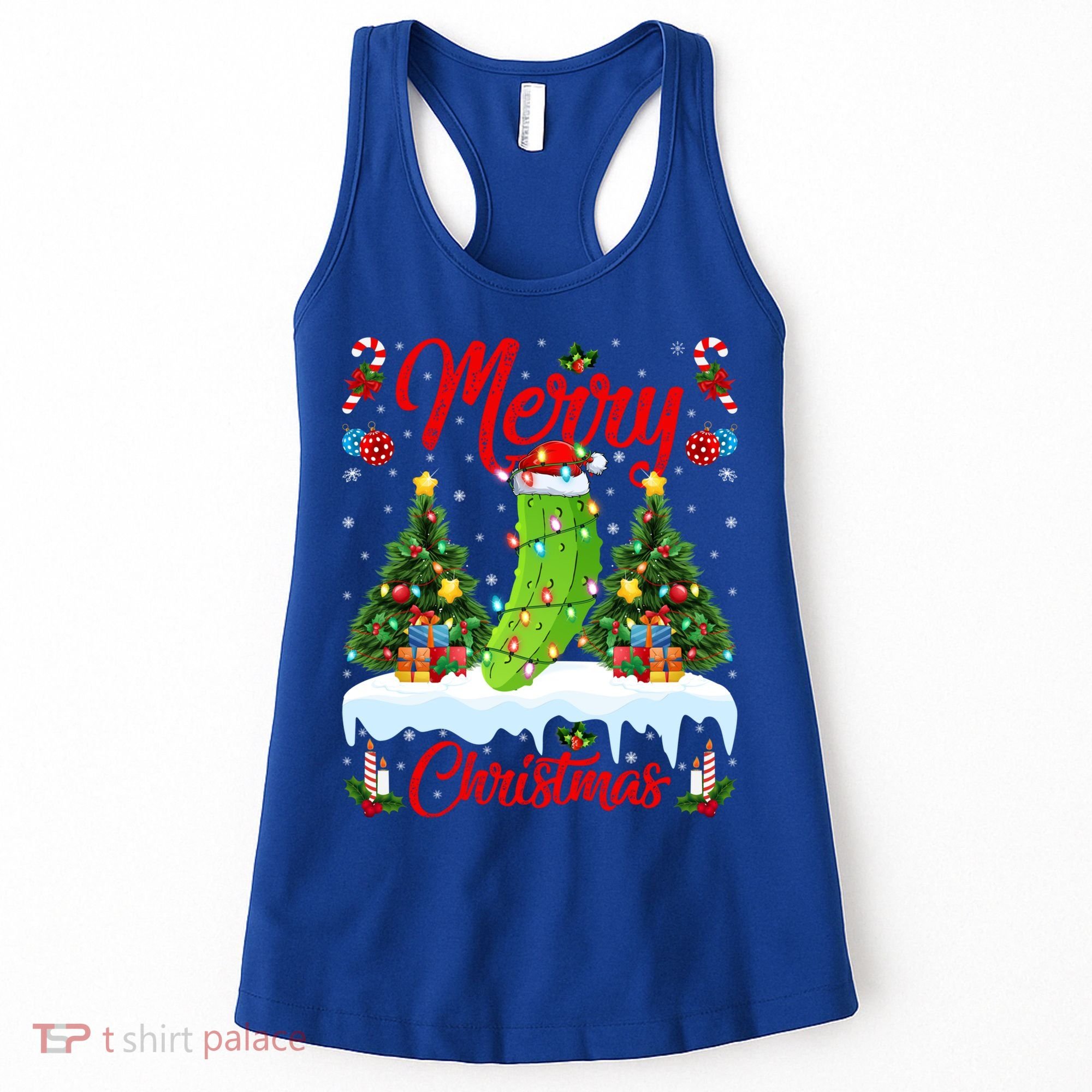 Pickle Lover Xmas Lighting Santa Hat Pickle Christmas Cool Gift Women's Tank Top