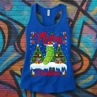 Pickle Lover Xmas Lighting Santa Hat Pickle Christmas Cool Gift Women's Tank Top thumb 3
