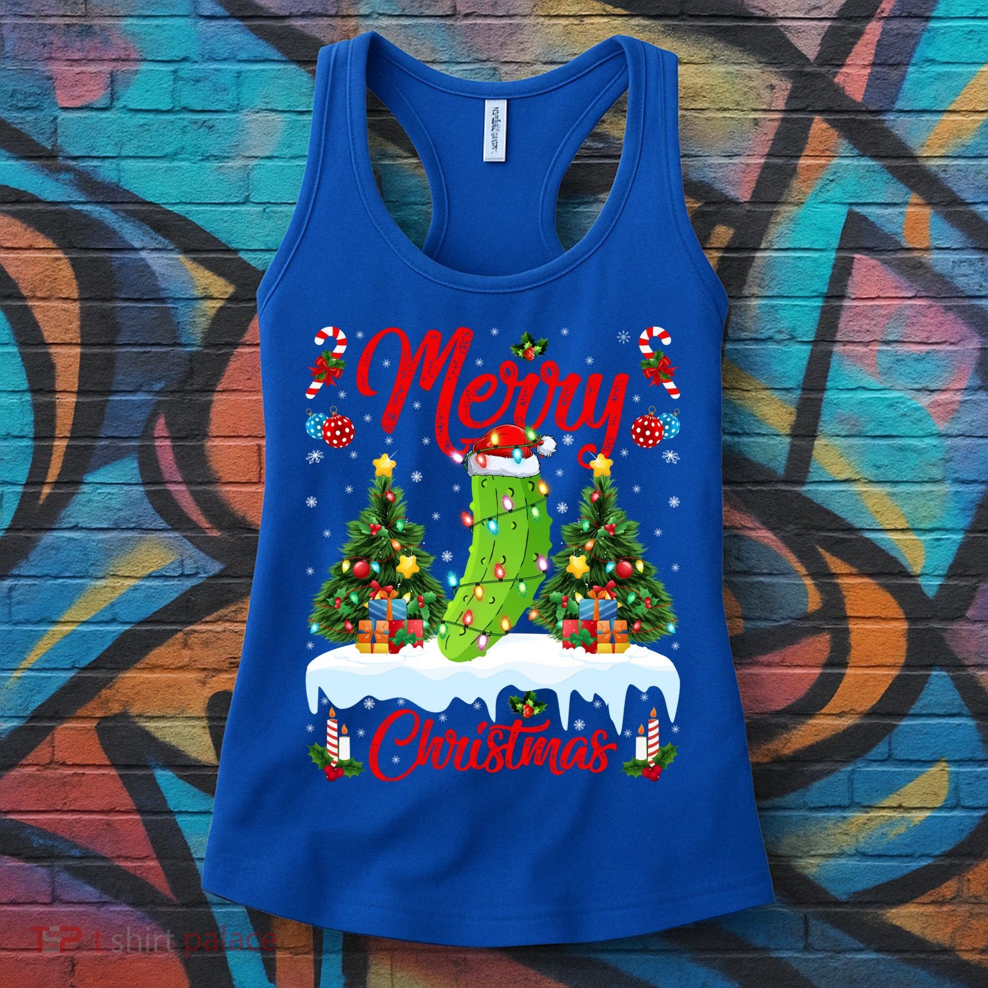 Pickle Lover Xmas Lighting Santa Hat Pickle Christmas Cool Gift Women's Tank Top