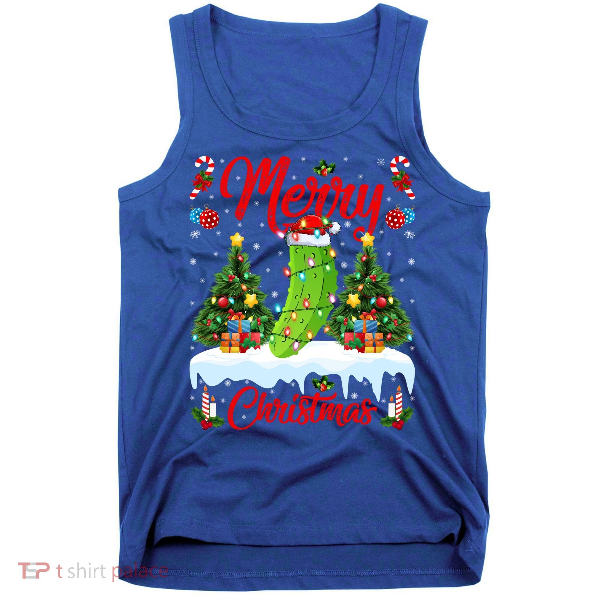 Pickle Lover Xmas Lighting Santa Hat Pickle Christmas Cool Gift Tank Top