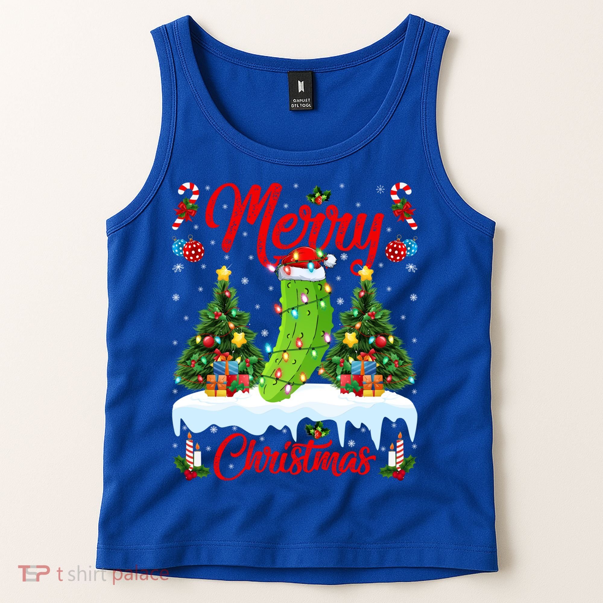 Pickle Lover Xmas Lighting Santa Hat Pickle Christmas Cool Gift Tank Top