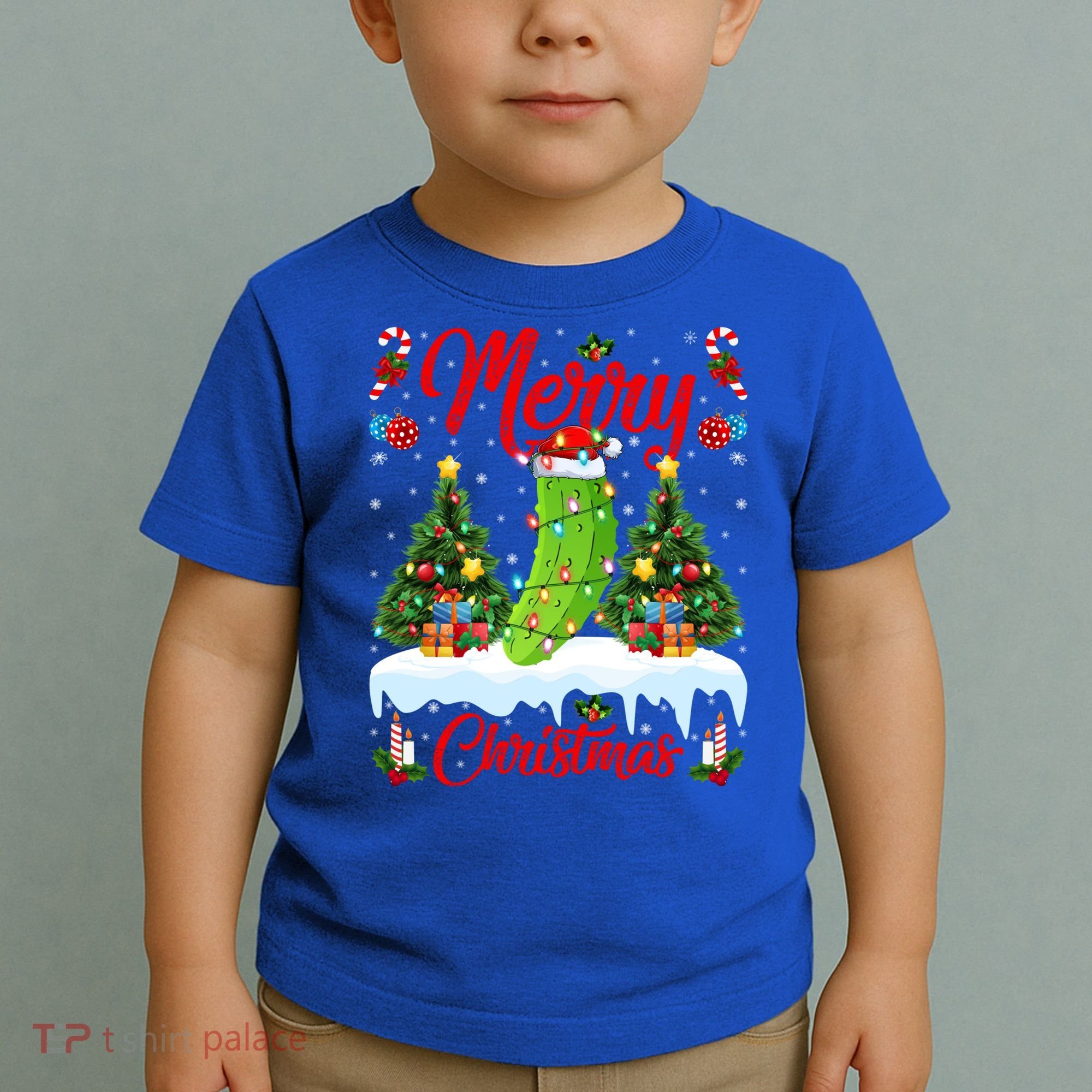 Pickle Lover Xmas Lighting Santa Hat Pickle Christmas Cool Gift Toddler T-Shirt