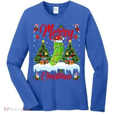Pickle Lover Xmas Lighting Santa Hat Pickle Christmas Cool Gift Women's Long Sleeve Shirt