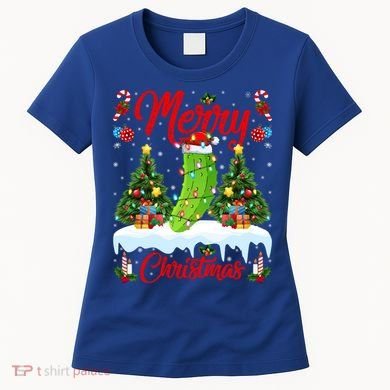 Pickle Lover Xmas Lighting Santa Hat Pickle Christmas Cool Gift Women's T-Shirt