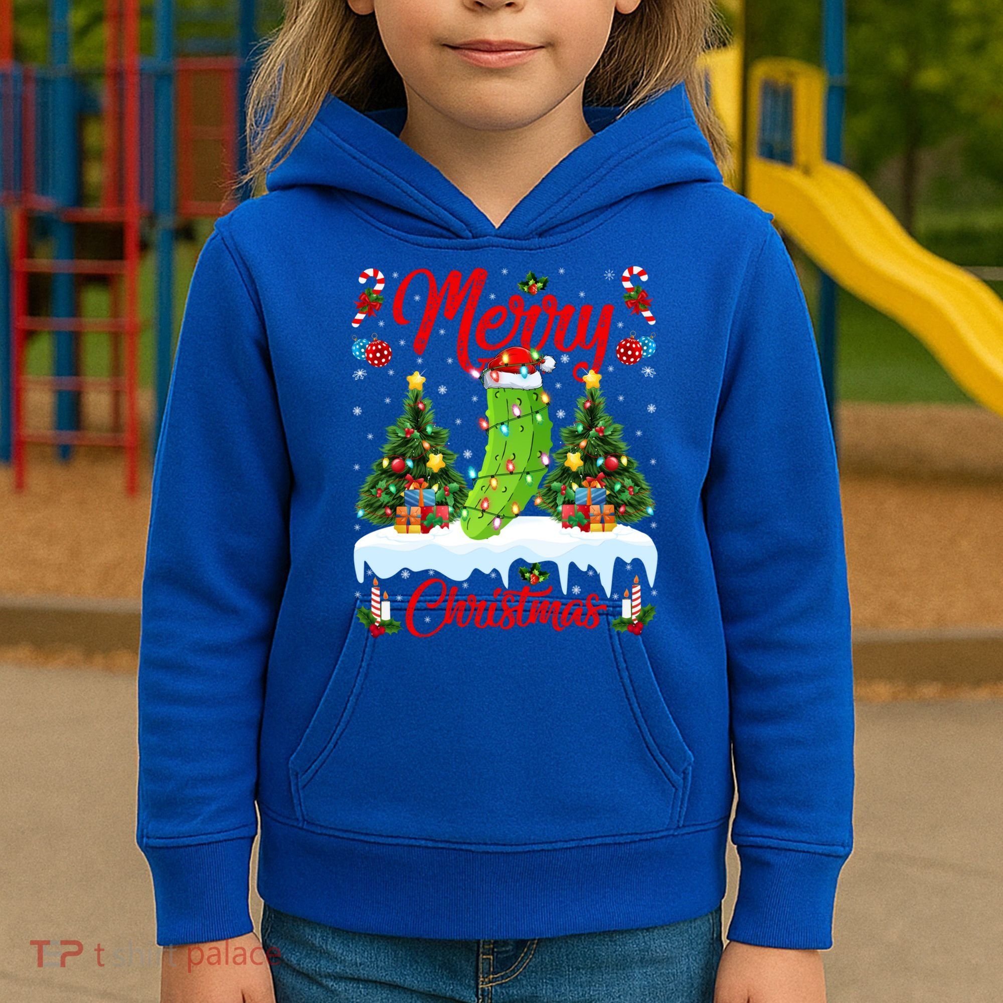 Pickle Lover Xmas Lighting Santa Hat Pickle Christmas Cool Gift Kids Hoodie