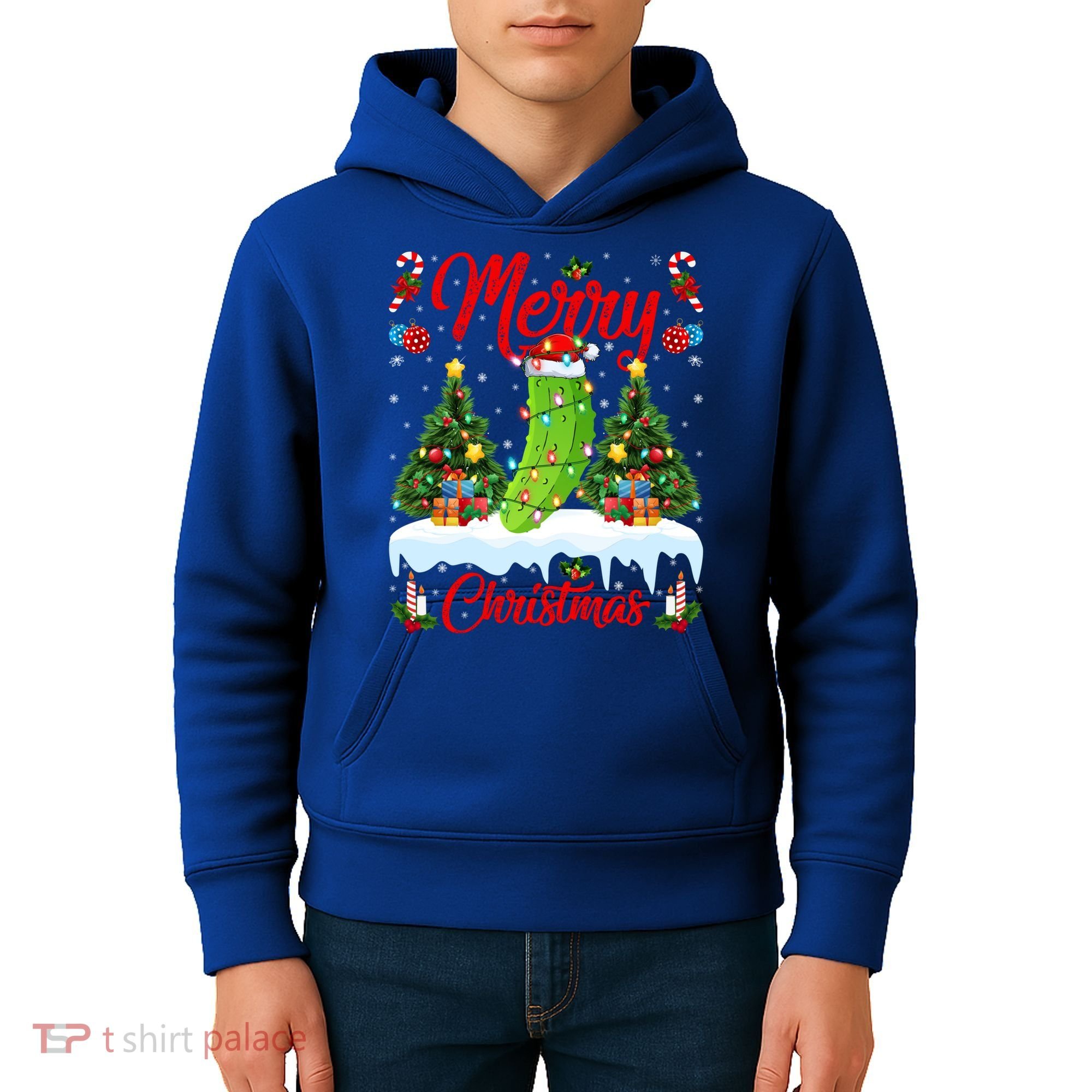 Pickle Lover Xmas Lighting Santa Hat Pickle Christmas Cool Gift Kids Hoodie
