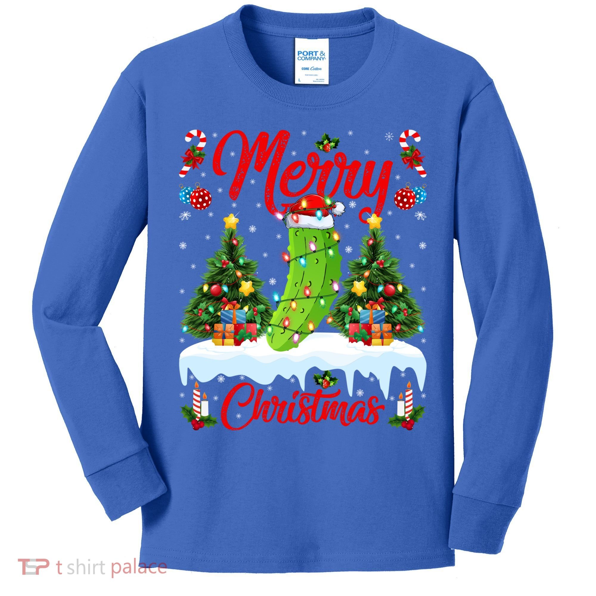 Pickle Lover Xmas Lighting Santa Hat Pickle Christmas Cool Gift Kids Long Sleeve Shirt
