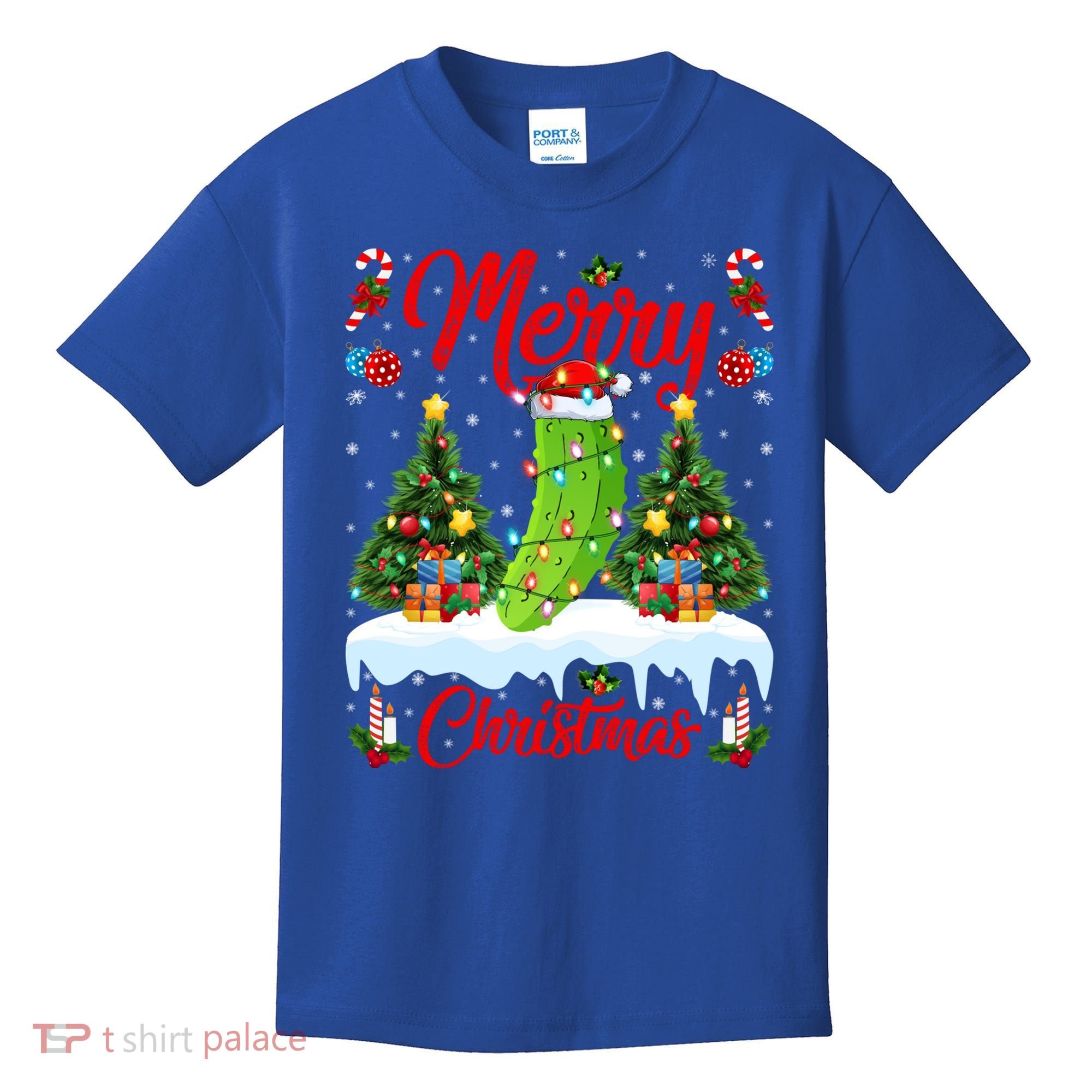 Pickle Lover Xmas Lighting Santa Hat Pickle Christmas Cool Gift Kids T-Shirt