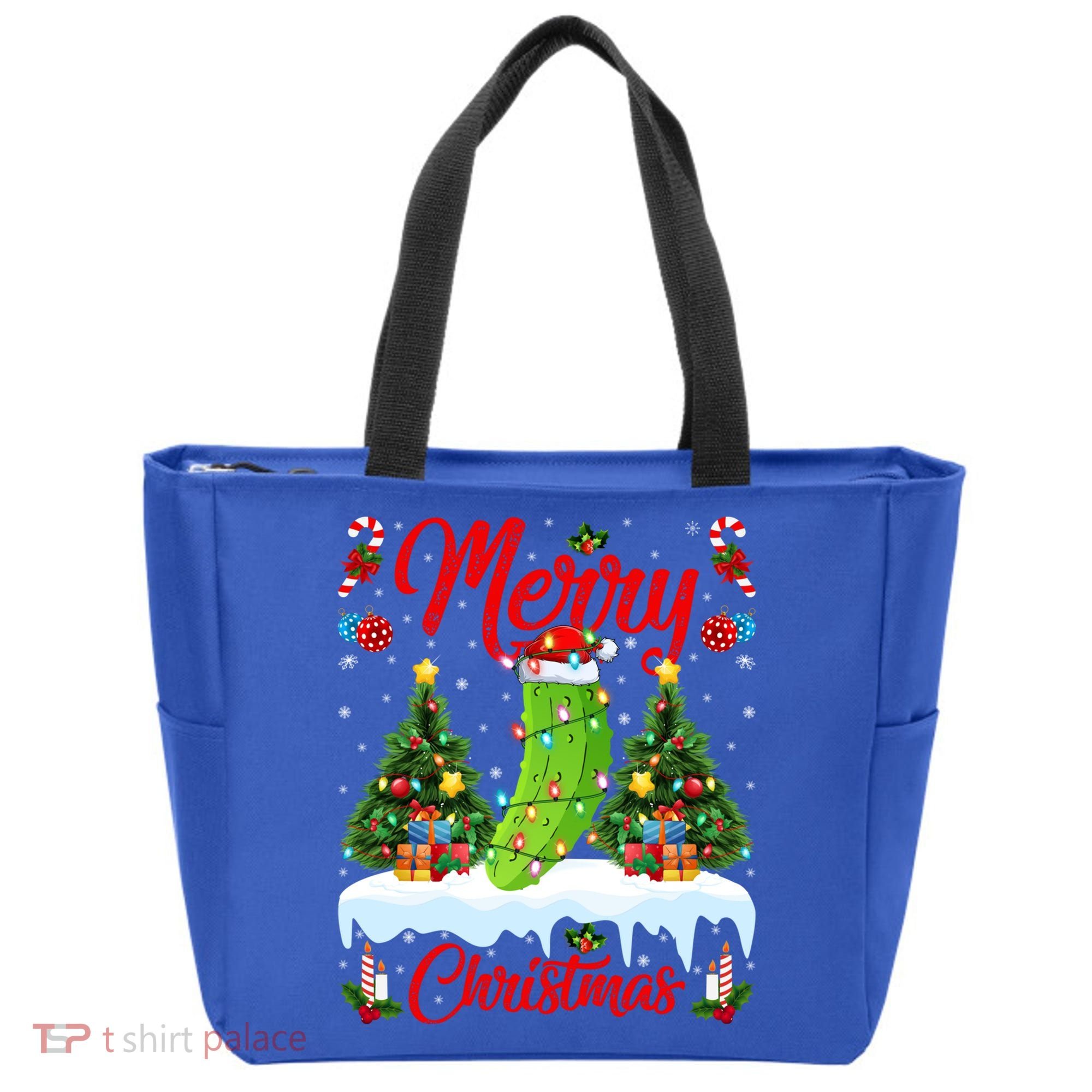 Pickle Lover Xmas Lighting Santa Hat Pickle Christmas Cool Gift Tote Bag