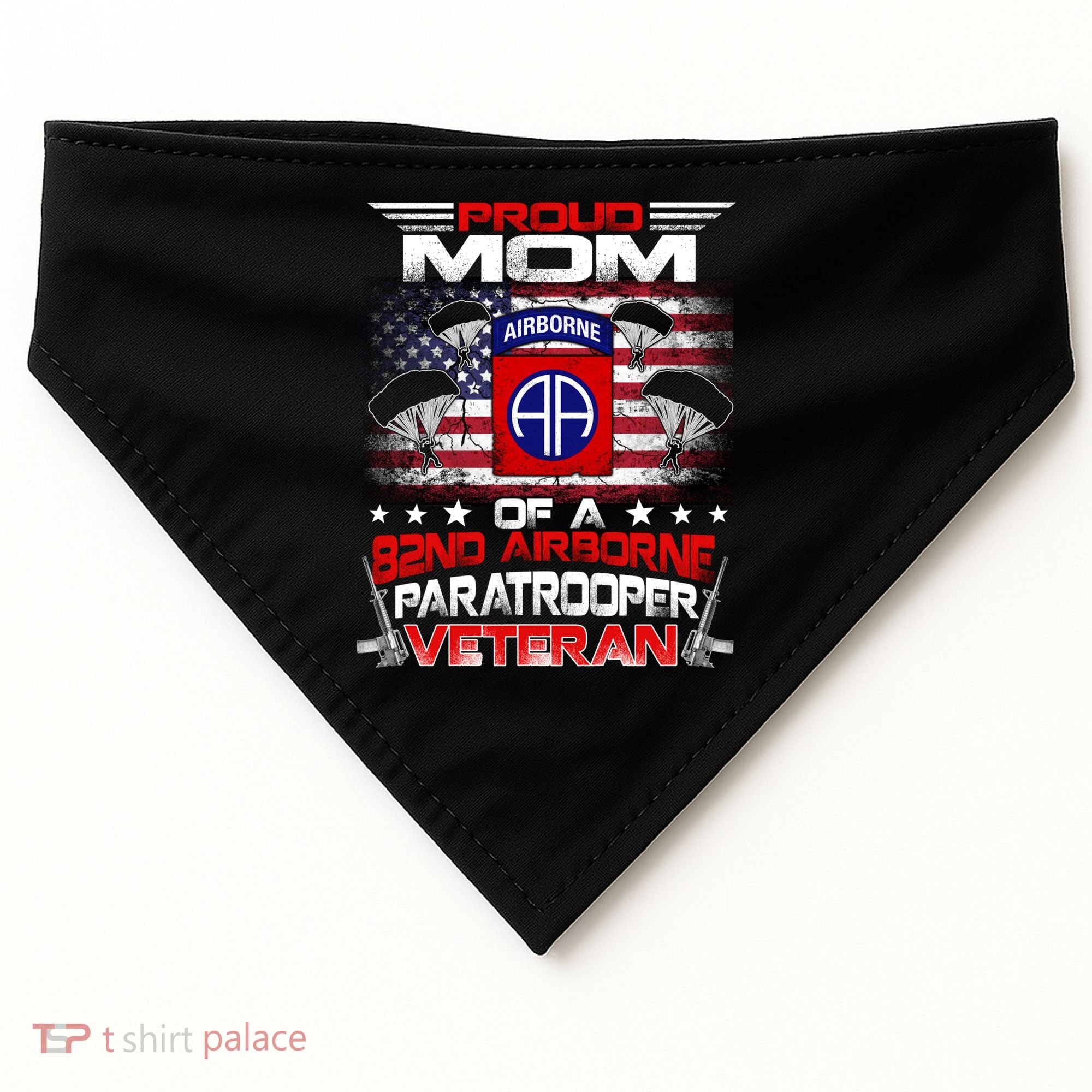 Proud Mom 82nd Airborne Paratrooper Veteran Flag Gift USA-Made Doggie Bandana
