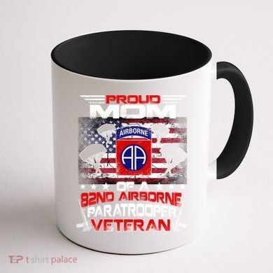 Proud Mom 82nd Airborne Paratrooper Veteran Flag Gift Coffee Mug back
