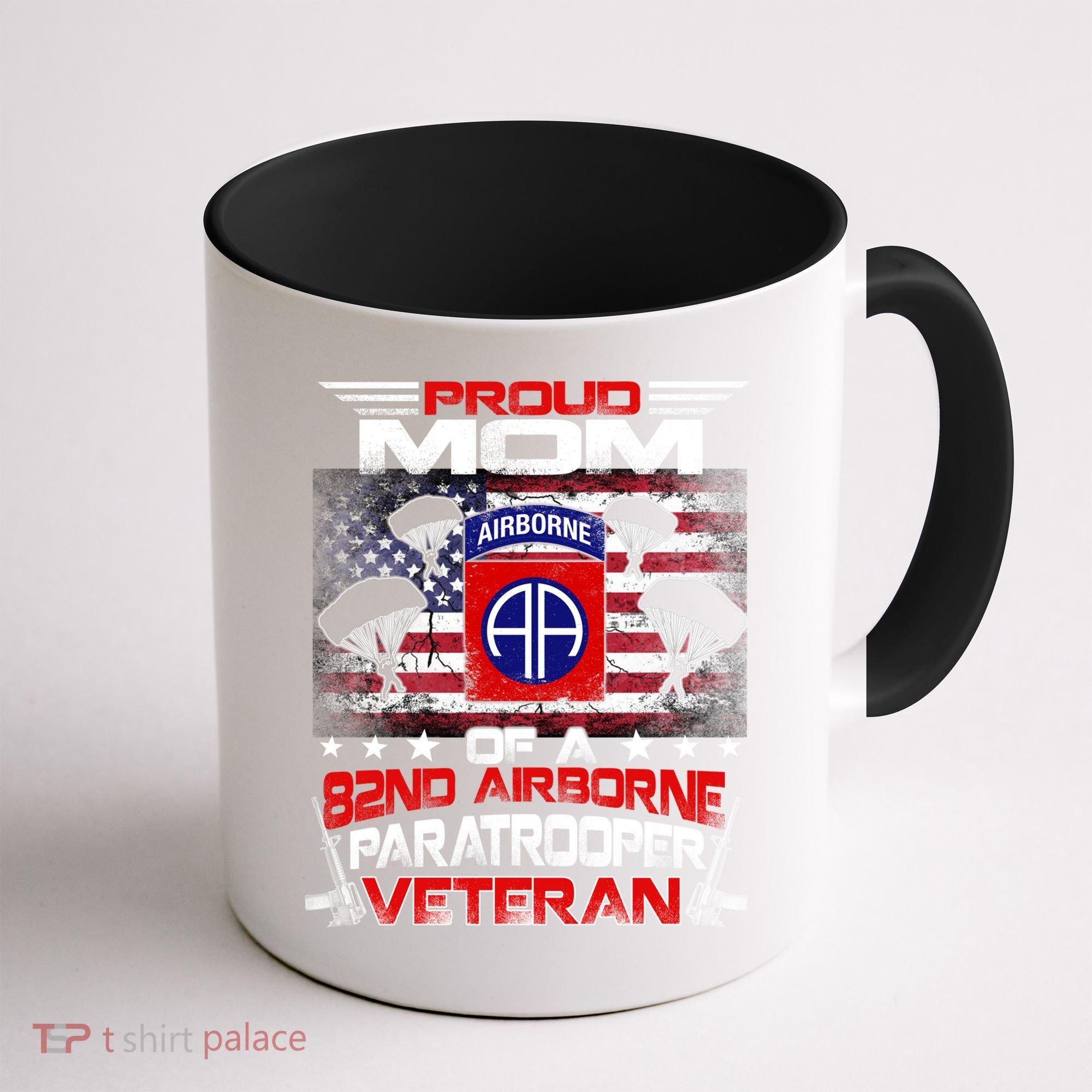 Proud Mom 82nd Airborne Paratrooper Veteran Flag Gift Coffee Mug