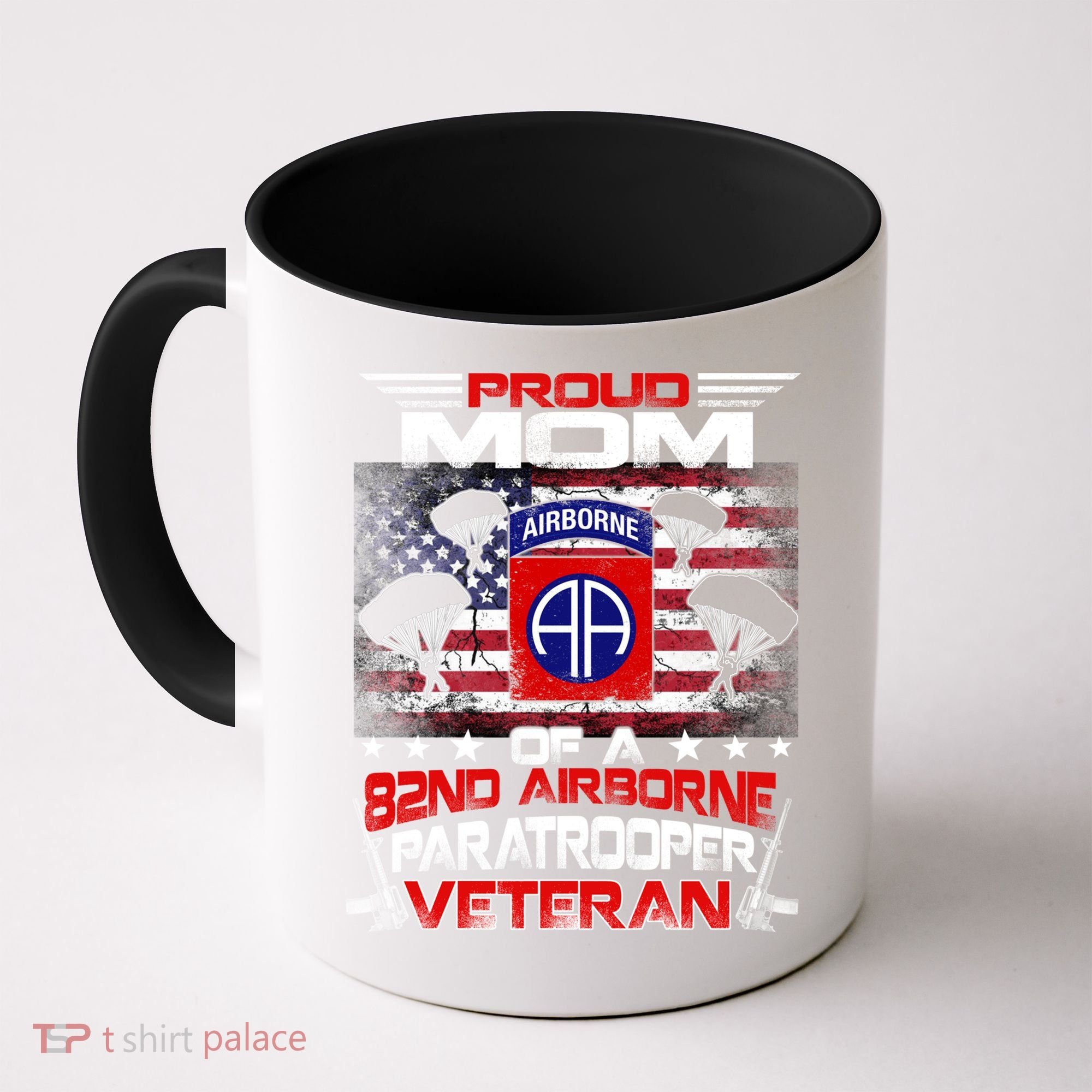 Proud Mom 82nd Airborne Paratrooper Veteran Flag Gift Coffee Mug