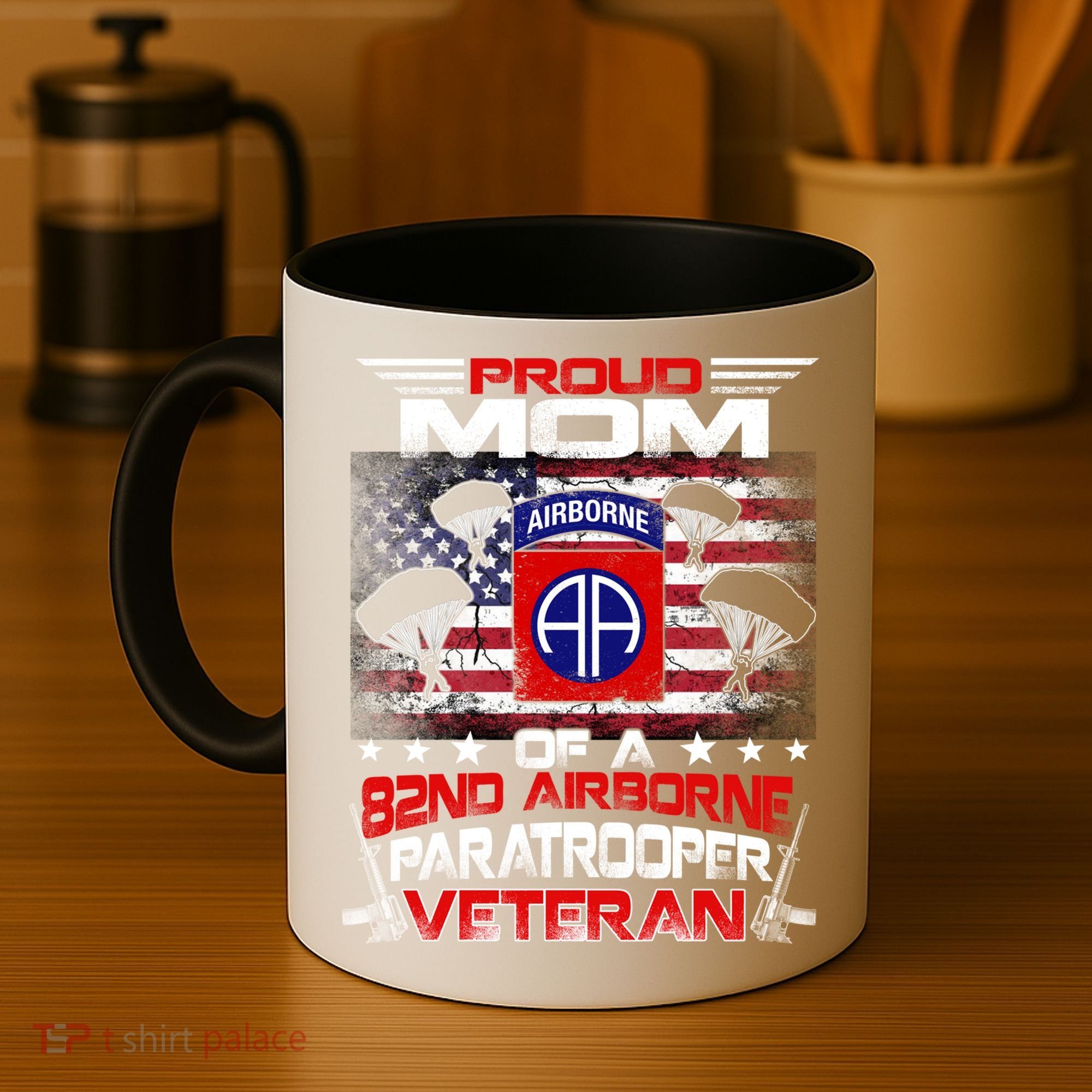Proud Mom 82nd Airborne Paratrooper Veteran Flag Gift Coffee Mug