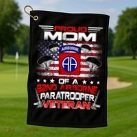 Proud Mom 82nd Airborne Paratrooper Veteran Flag Gift Golf Towel thumb 1
