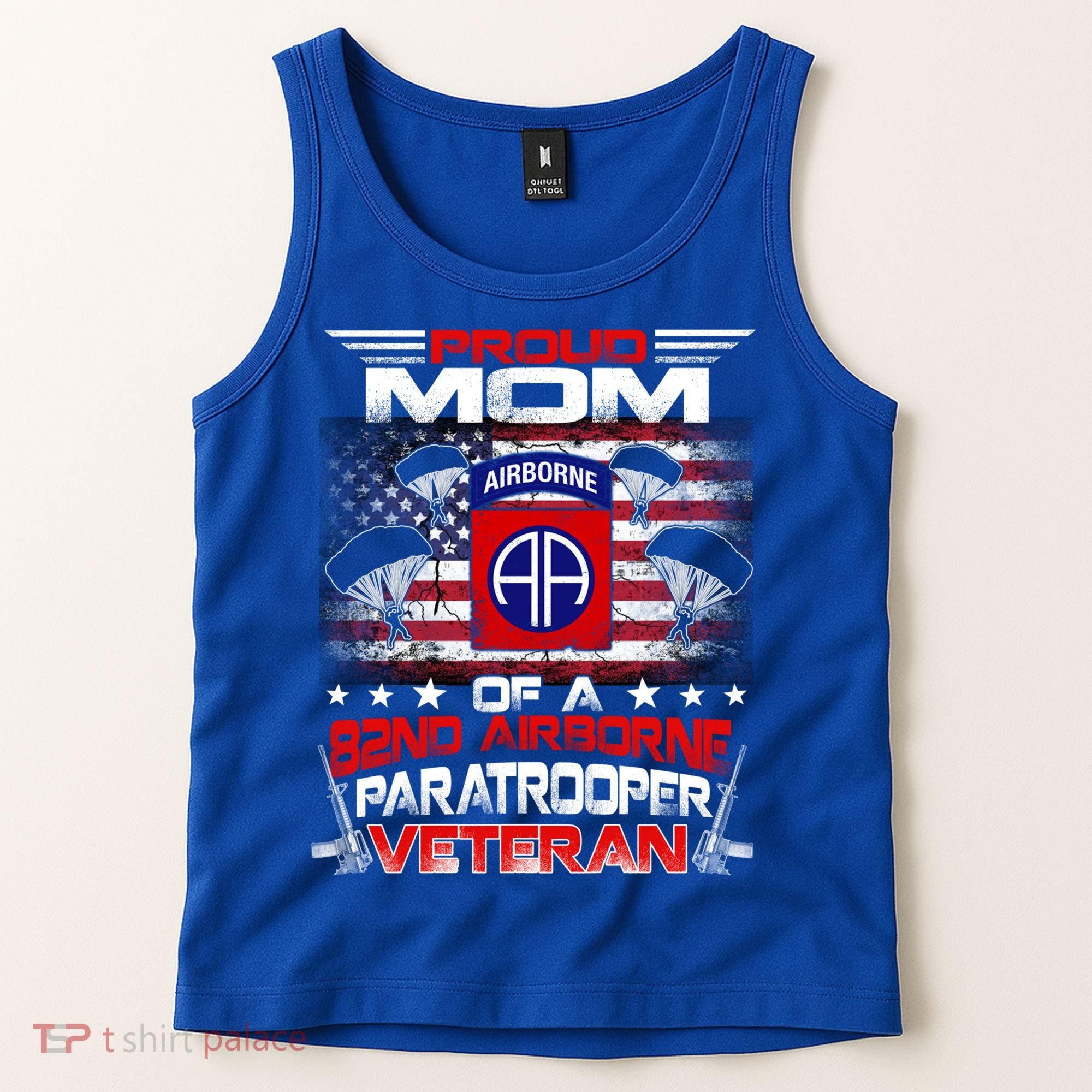 Proud Mom 82nd Airborne Paratrooper Veteran Flag Gift Tank Top
