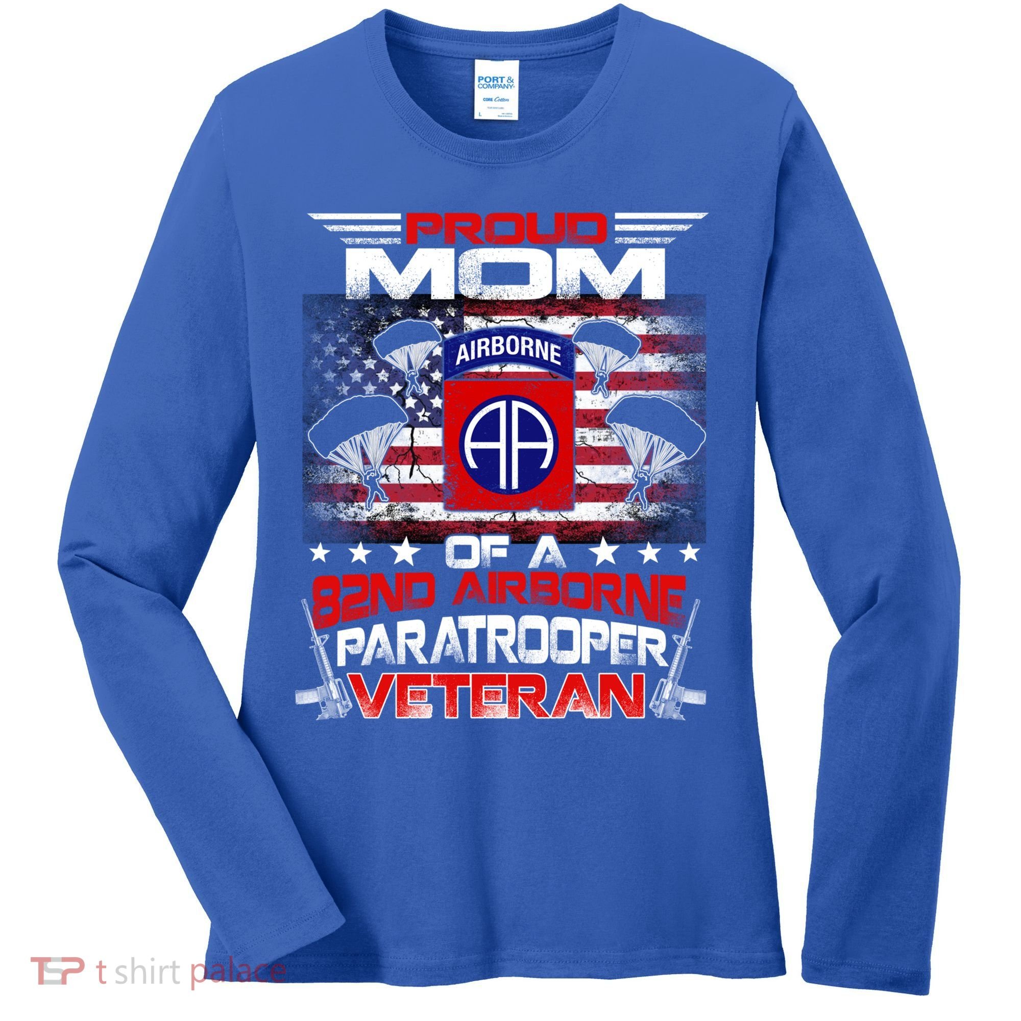 Proud Mom 82nd Airborne Paratrooper Veteran Flag Gift Women's Long Sleeve Shirt