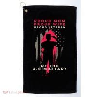 Proud Mom And Wife Gift Veteran Gift Military Support Gift Golf Towel thumb 0