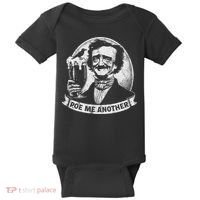 Poe Me Another Distressed Edgar Allan Poe Drinking Beer Baby Bodysuit thumb 0