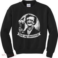 Poe Me Another Distressed Edgar Allan Poe Drinking Beer Kids Sweatshirt thumb 0