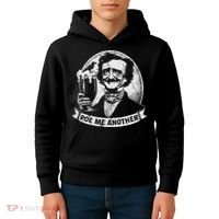 Poe Me Another Distressed Edgar Allan Poe Drinking Beer Kids Hoodie thumb 4