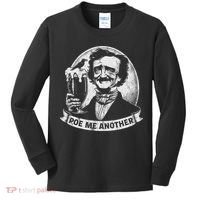 Poe Me Another Distressed Edgar Allan Poe Drinking Beer Kids Long Sleeve Shirt thumb 0
