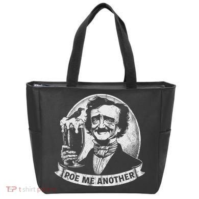 Poe Me Another Distressed Edgar Allan Poe Drinking Beer Tote Bag