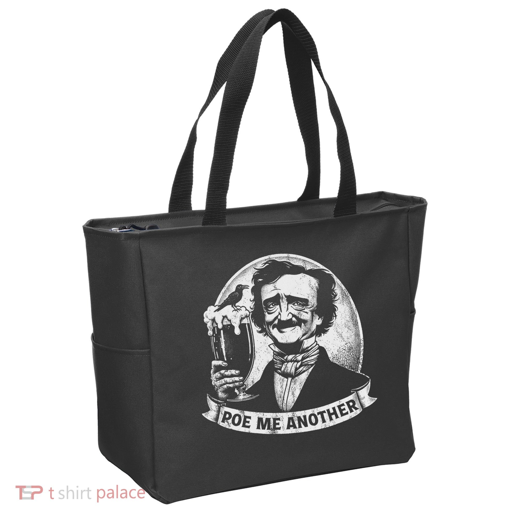 Poe Me Another Distressed Edgar Allan Poe Drinking Beer Tote Bag