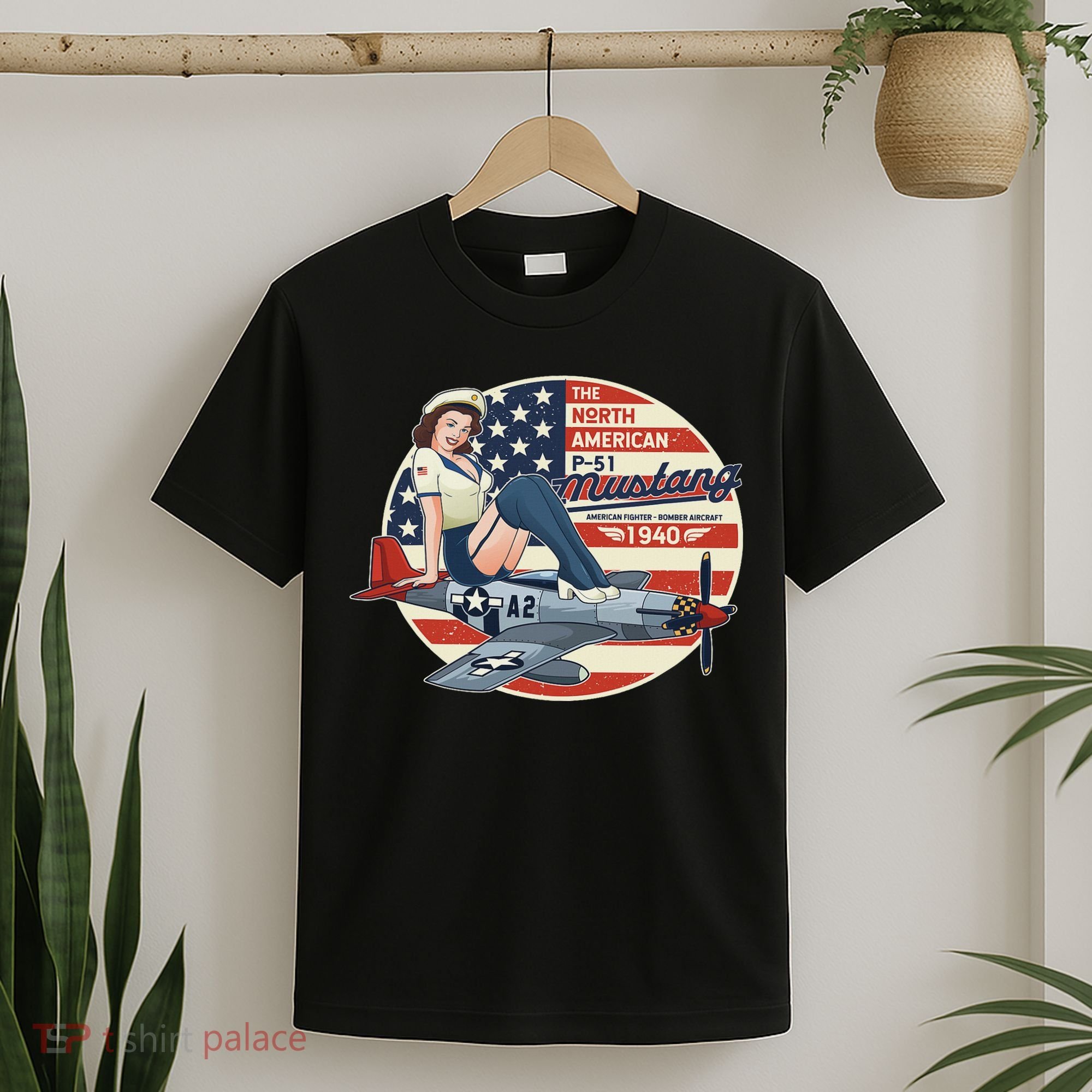 P51 Mustang Airplane S For Wwii Pinup T-Shirt