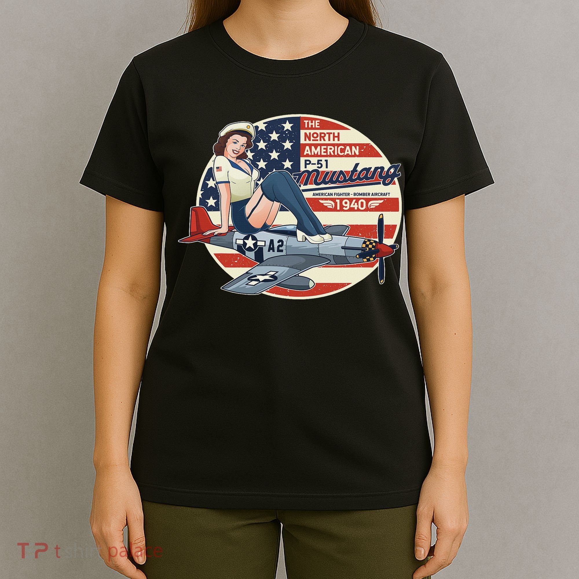 P51 Mustang Airplane S For Wwii Pinup T-Shirt