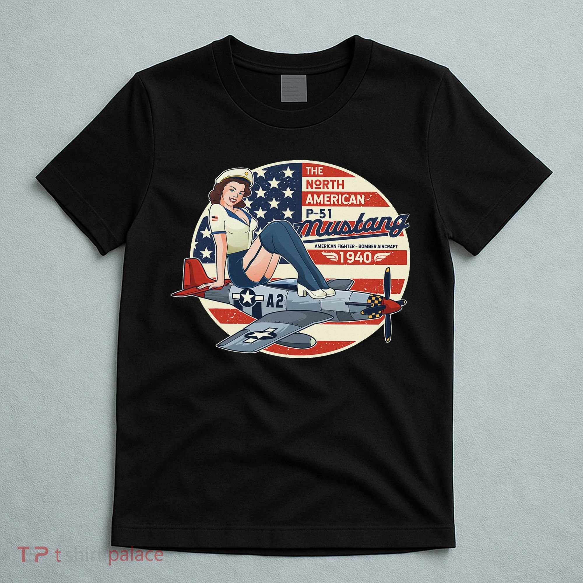 P51 Mustang Airplane S For Wwii Pinup T-Shirt