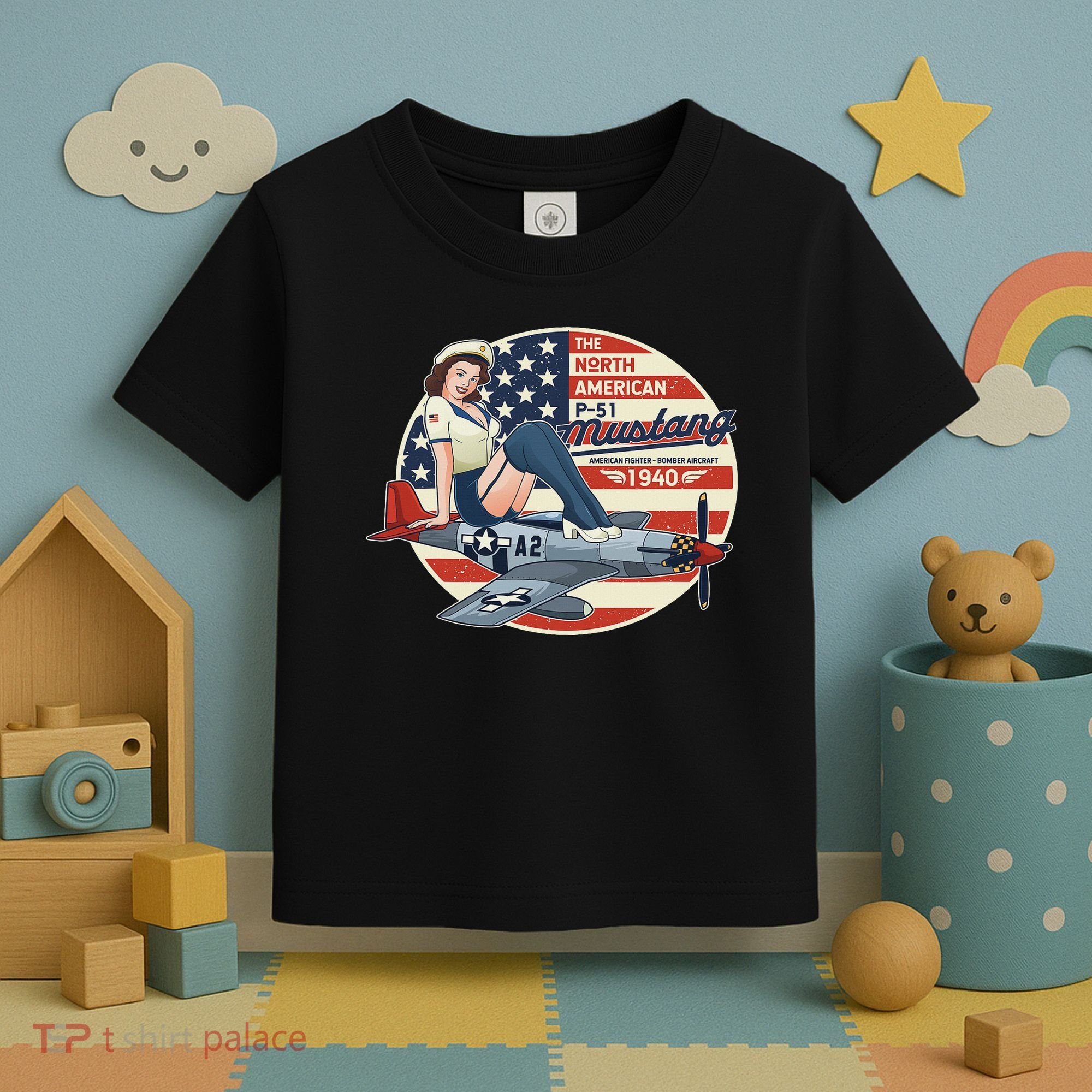 P51 Mustang Airplane S For Wwii Pinup Toddler T-Shirt