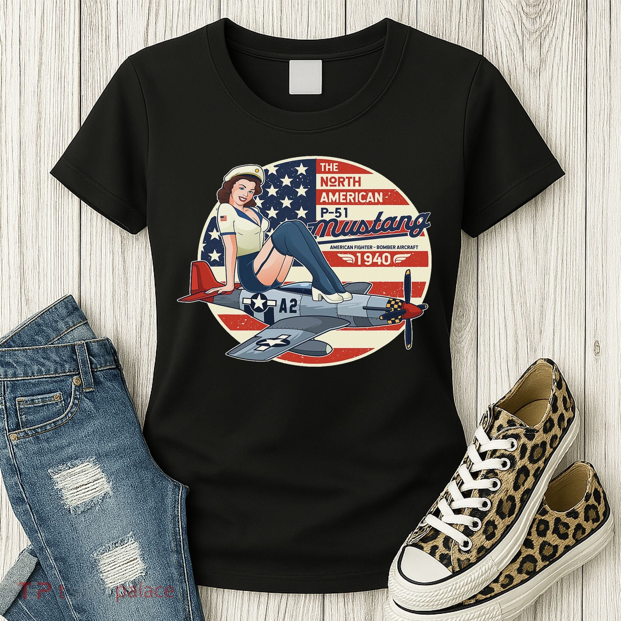 P51 Mustang Airplane S For Wwii Pinup Women's T-Shirt