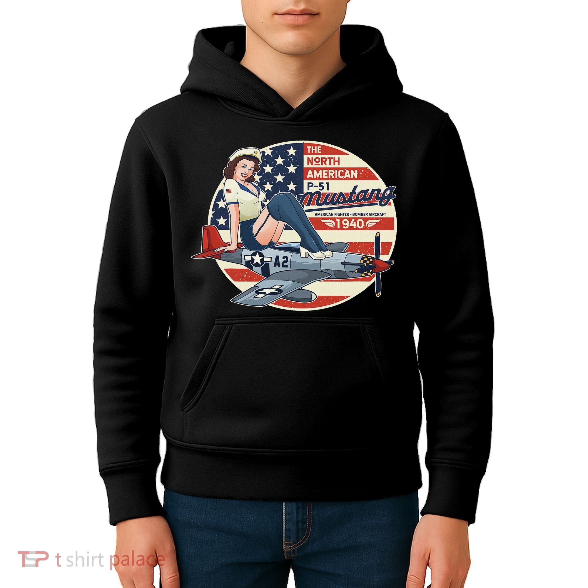 P51 Mustang Airplane S For Wwii Pinup Kids Hoodie