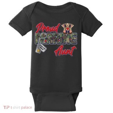 Proud Marine Aunt Personalize Dog Tags Baby Bodysuit
