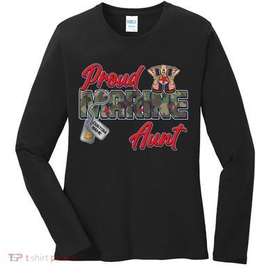 Proud Marine Aunt Personalize Dog Tags Women's Long Sleeve Shirt