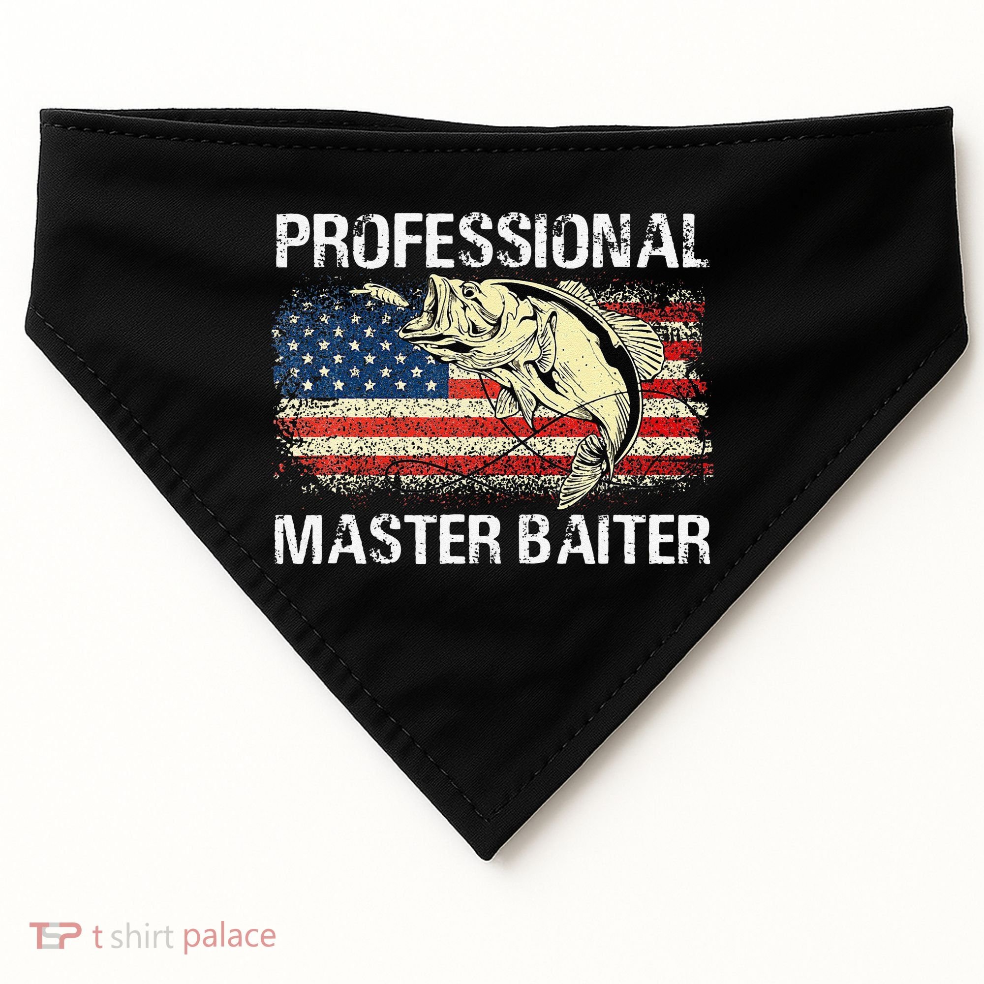 Professional Master Baiter Retro American Flag Funny Fishing USA-Made Doggie Bandana