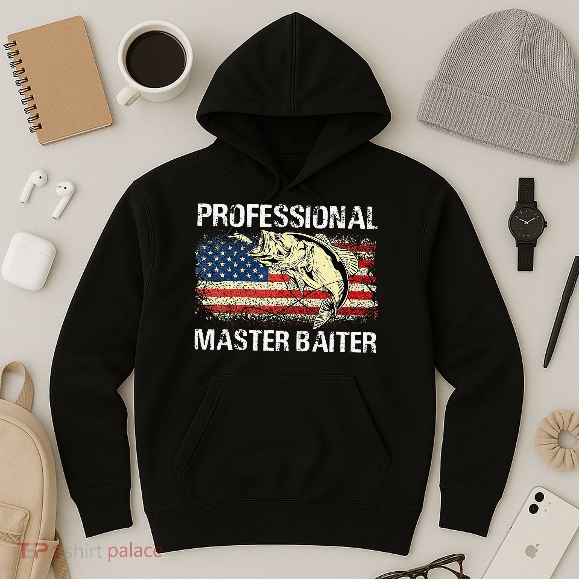 Professional Master Baiter Retro American Flag Funny Fishing Hoodie