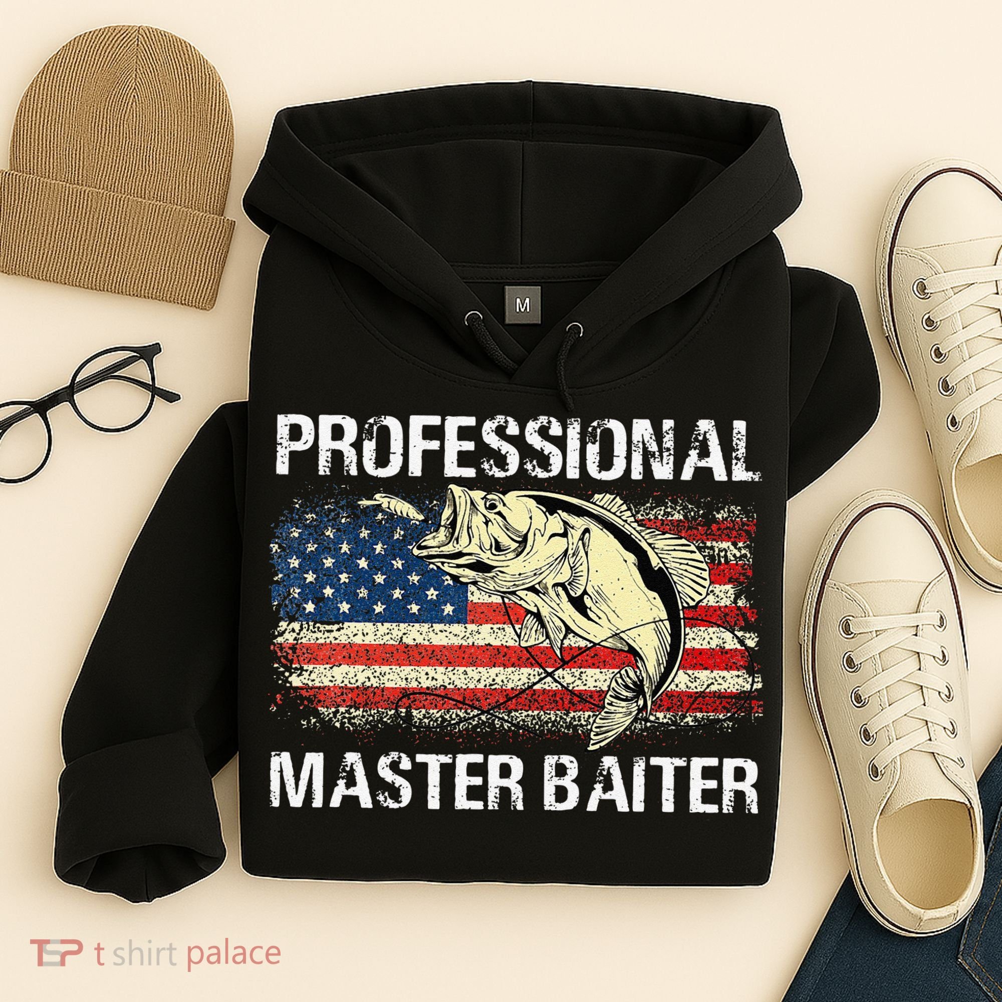 Professional Master Baiter Retro American Flag Funny Fishing Hoodie