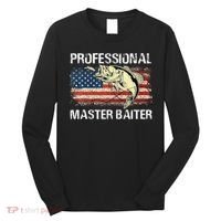 Professional Master Baiter Retro American Flag Funny Fishing Long Sleeve Shirt thumb 0