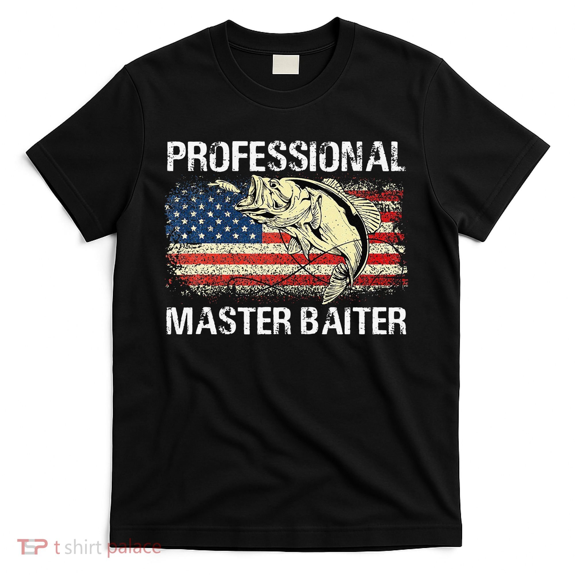 Professional Master Baiter Retro American Flag Funny Fishing T-Shirt