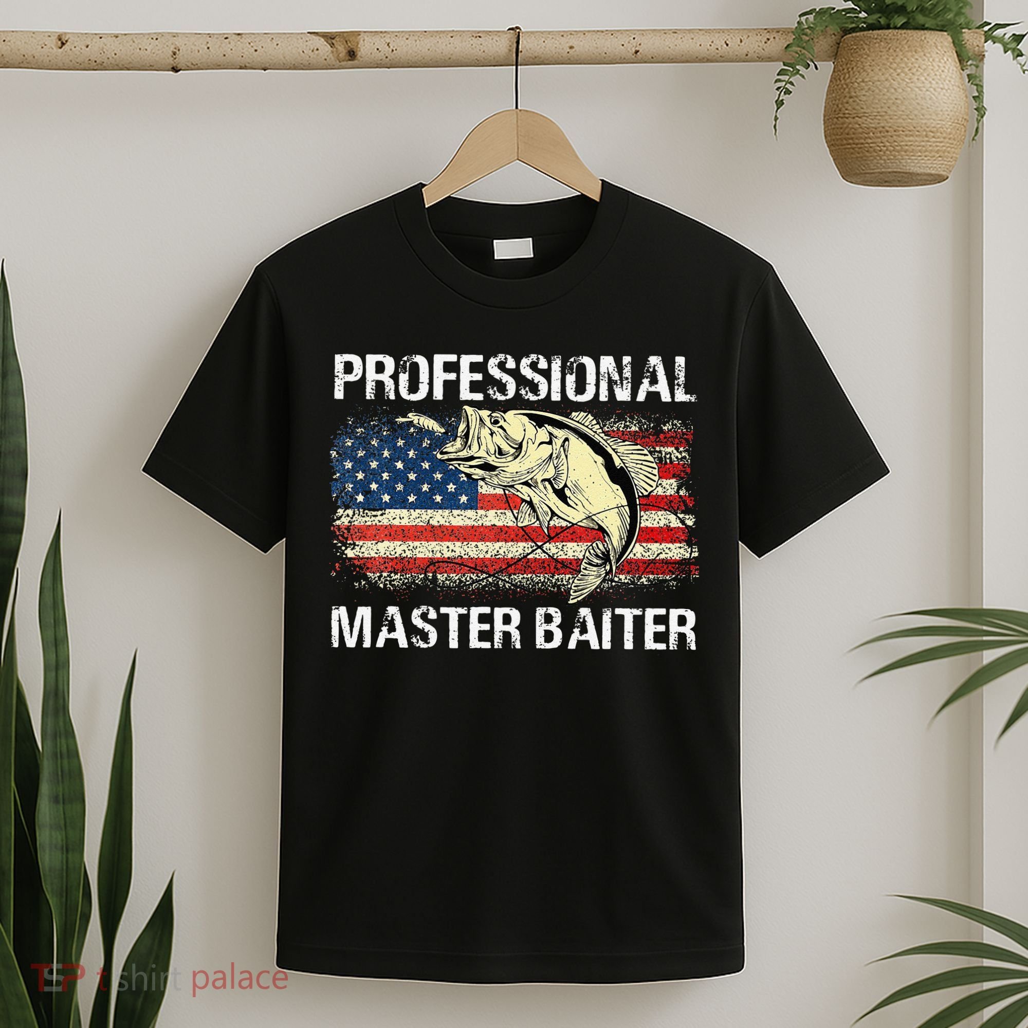 Professional Master Baiter Retro American Flag Funny Fishing T-Shirt
