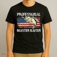 Professional Master Baiter Retro American Flag Funny Fishing T-Shirt thumb 3