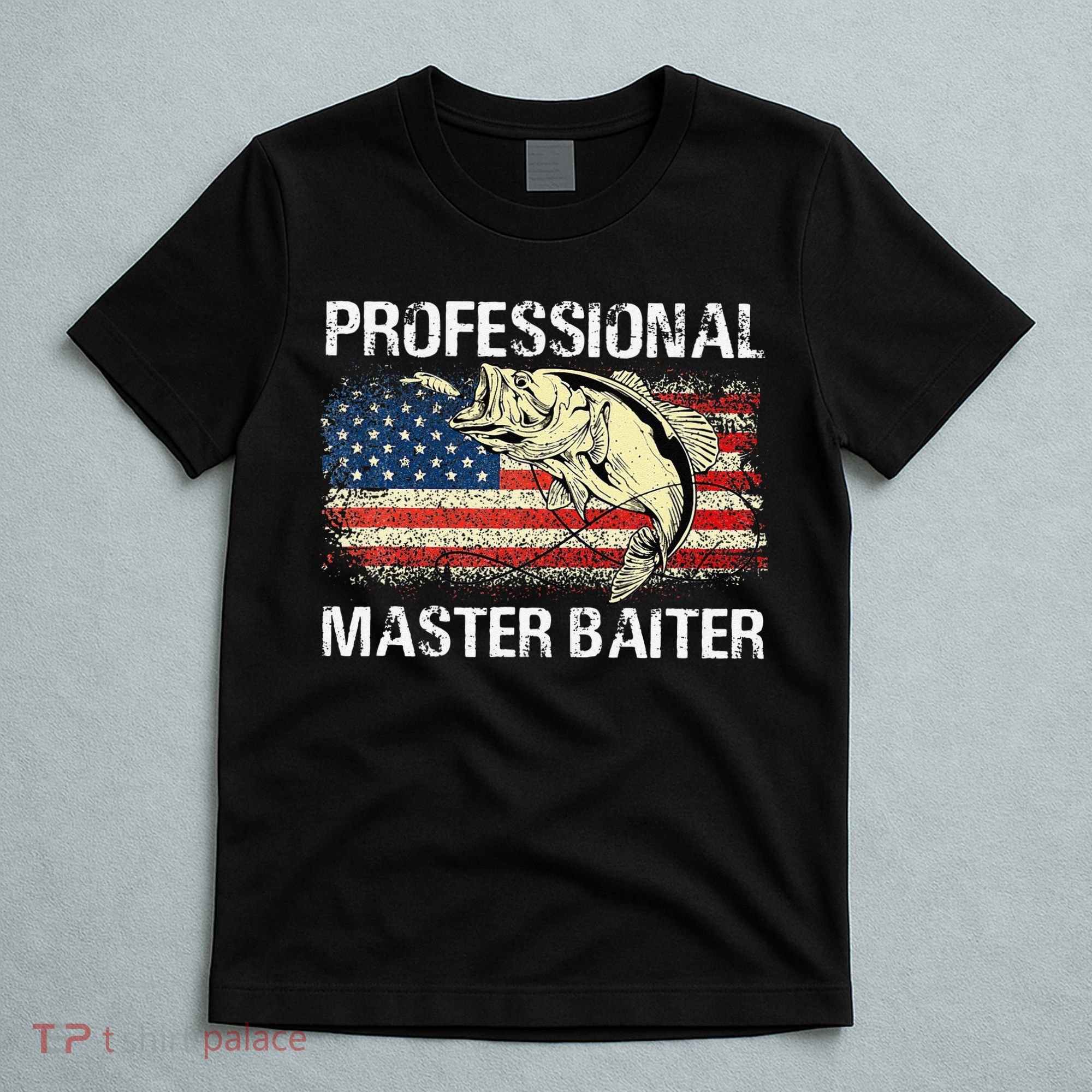 Professional Master Baiter Retro American Flag Funny Fishing T-Shirt