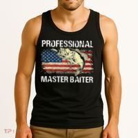 Professional Master Baiter Retro American Flag Funny Fishing Tank Top thumb 3