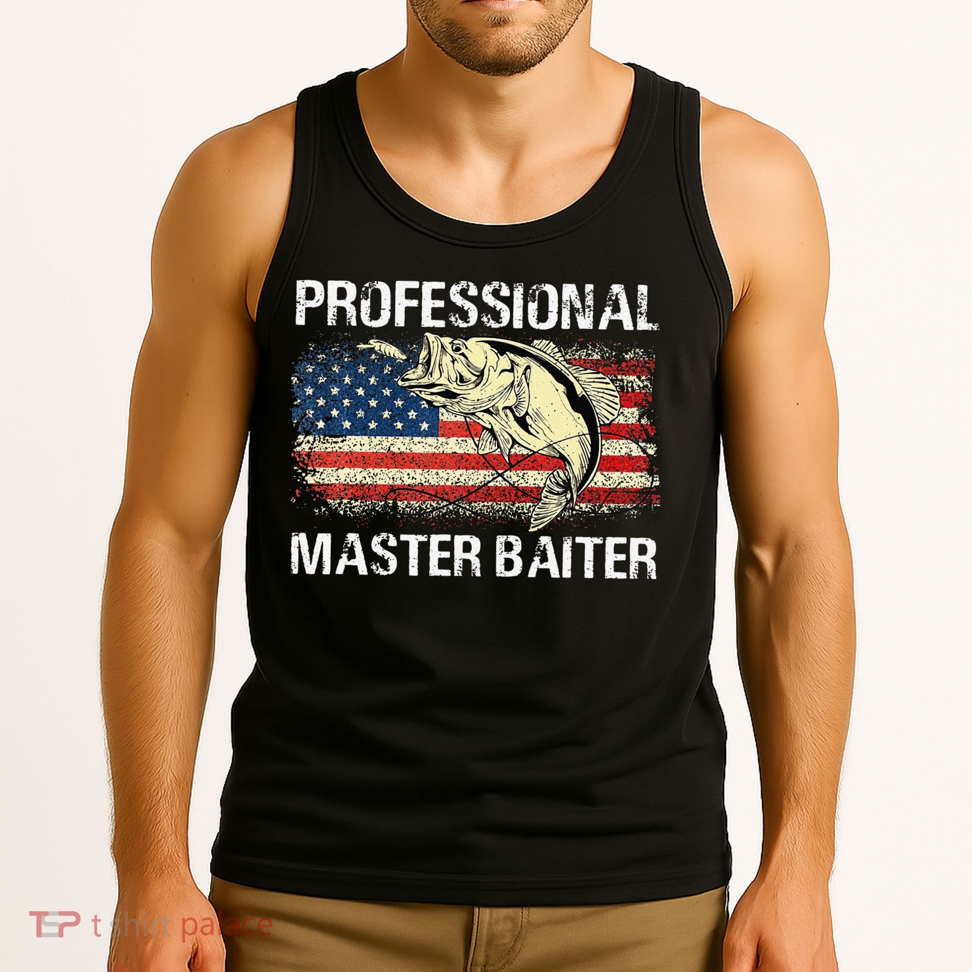 Professional Master Baiter Retro American Flag Funny Fishing Tank Top