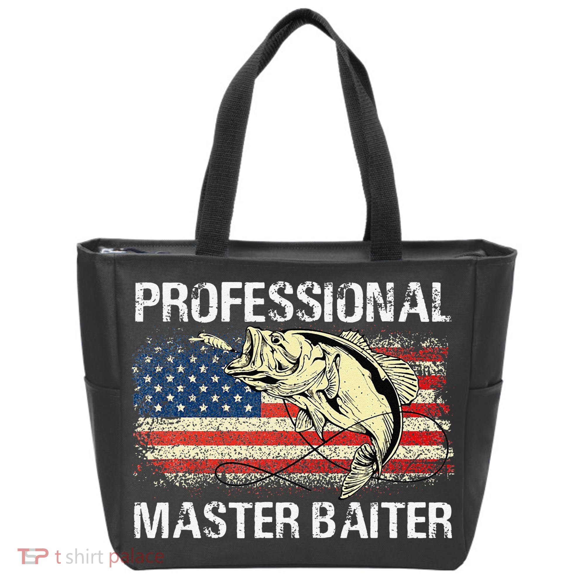 Professional Master Baiter Retro American Flag Funny Fishing Tote Bag