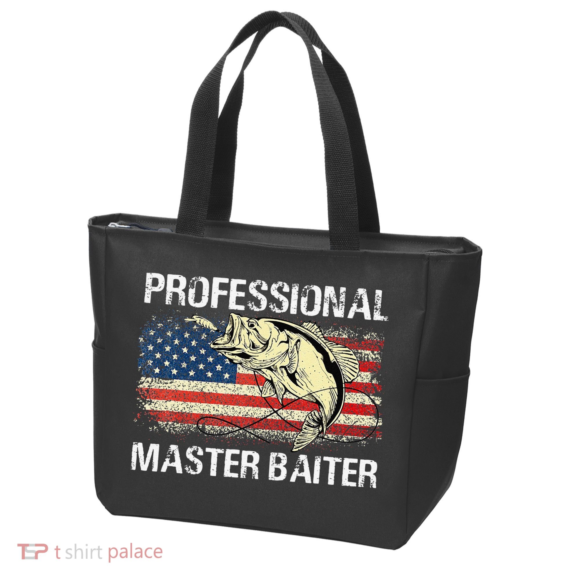 Professional Master Baiter Retro American Flag Funny Fishing Tote Bag