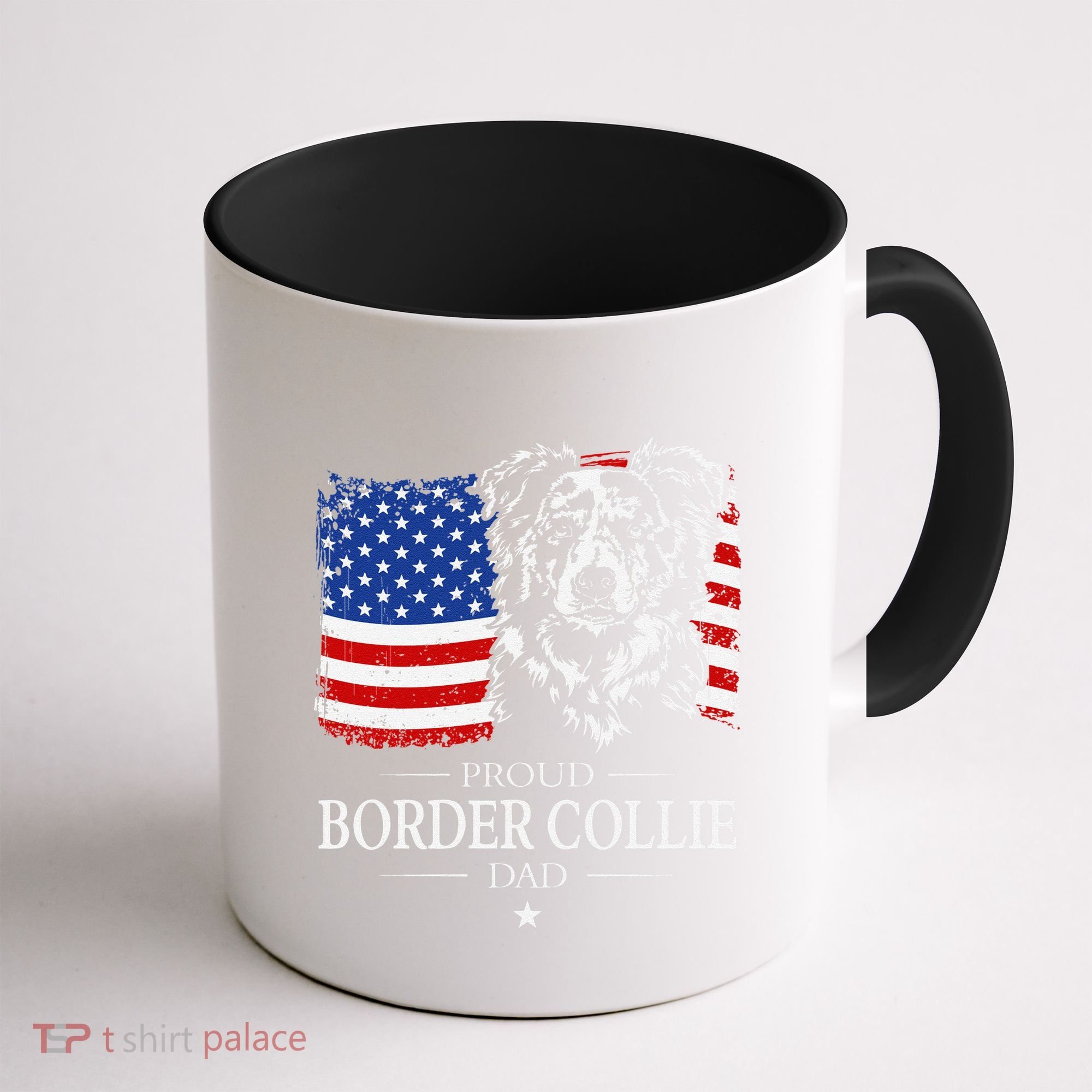Proud Merle Border Collie Dad American Flag Patriotic Dog Coffee Mug
